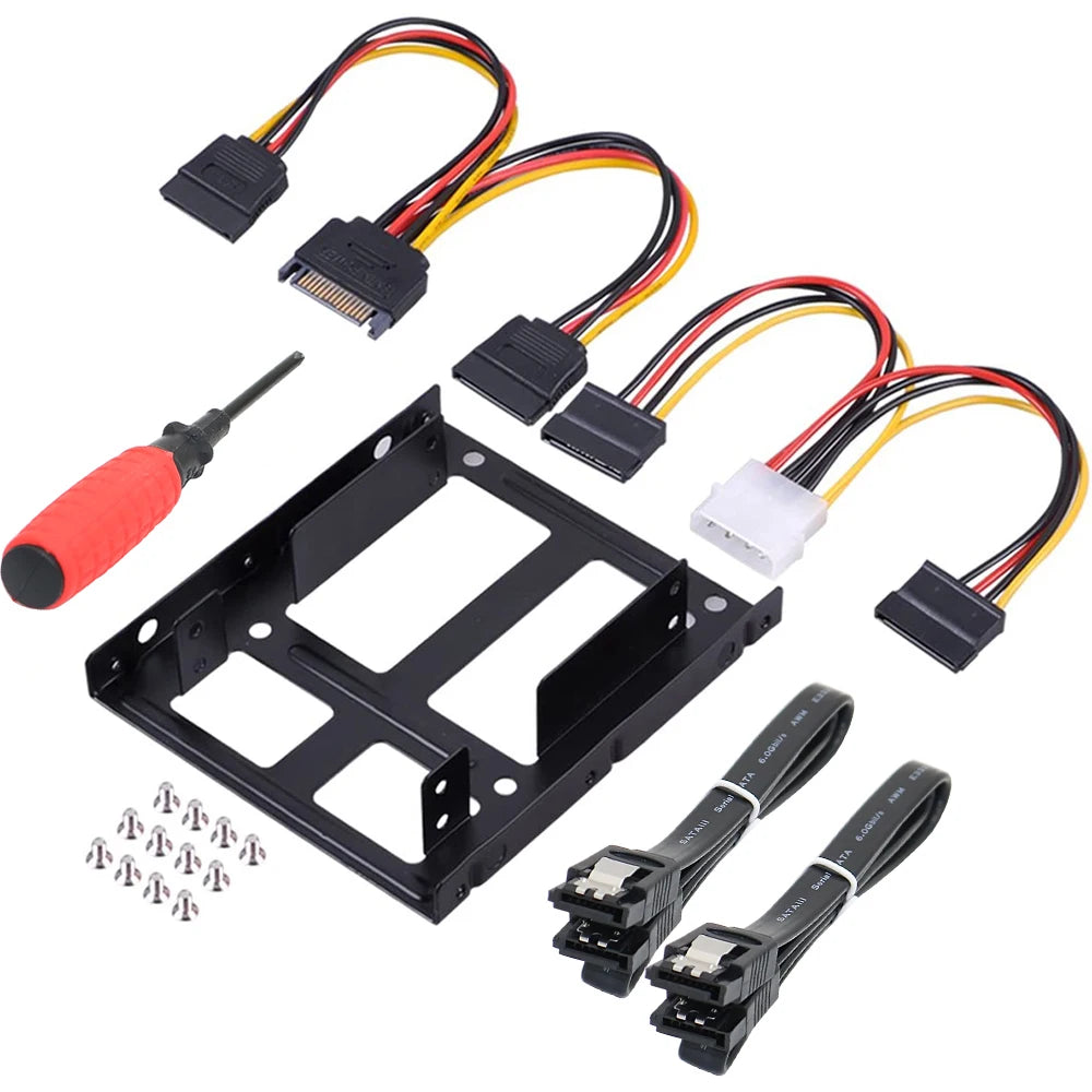 SSD Mounting Bracket Adapter 2.5 to 3.5 inch SSD Mounting Kit with SATA Cable and SATA Power Cable