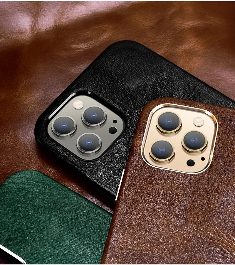 Genuine Leather Case for iPhone 15 Pro Vintage Real Skin Luxury Phone Back Cover for iPhone 15 Pro Max Business Men