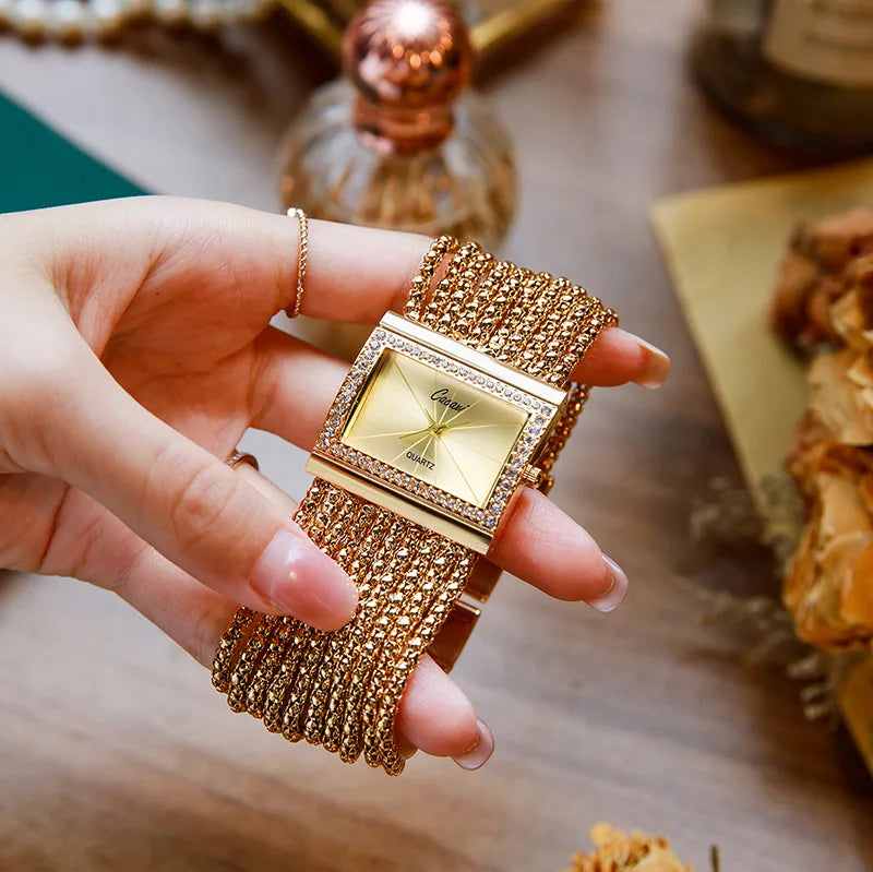 Hot Sale Fashion Wrist Watches For Women Square Bracelet Golden Women's Watches Diamond Women Quartz Watches Ladies Steel