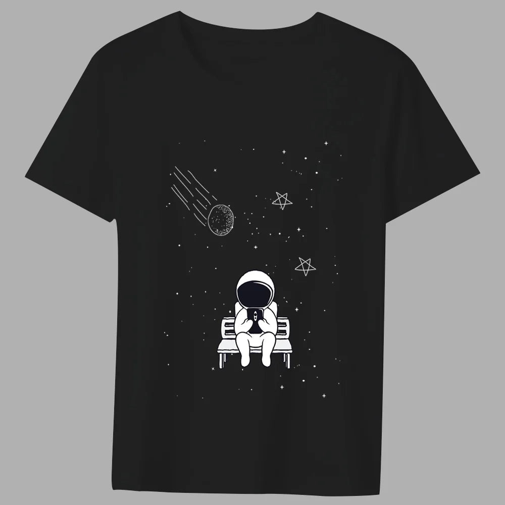 Fashion T-shirt Men's Classic Little Astronaut Printed Pattern Series All-match Casual O-neck Commuter Comfortable Top T-shirt