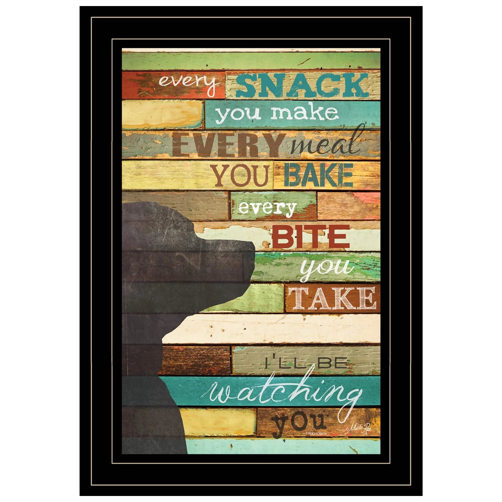 Colorful HMS Dog Watching You Snack Black Framed Print Wall Art