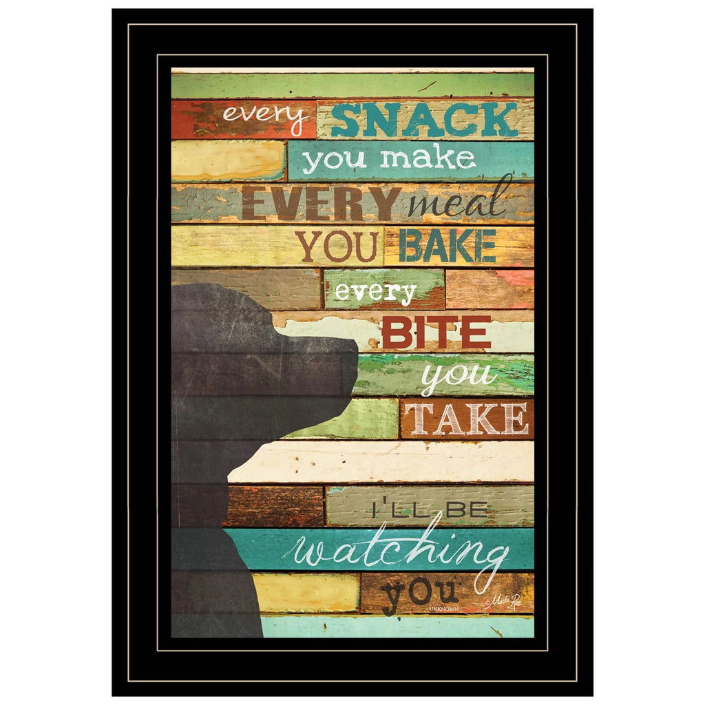 Colorful HMS Dog Watching You Snack Black Framed Print Wall Art