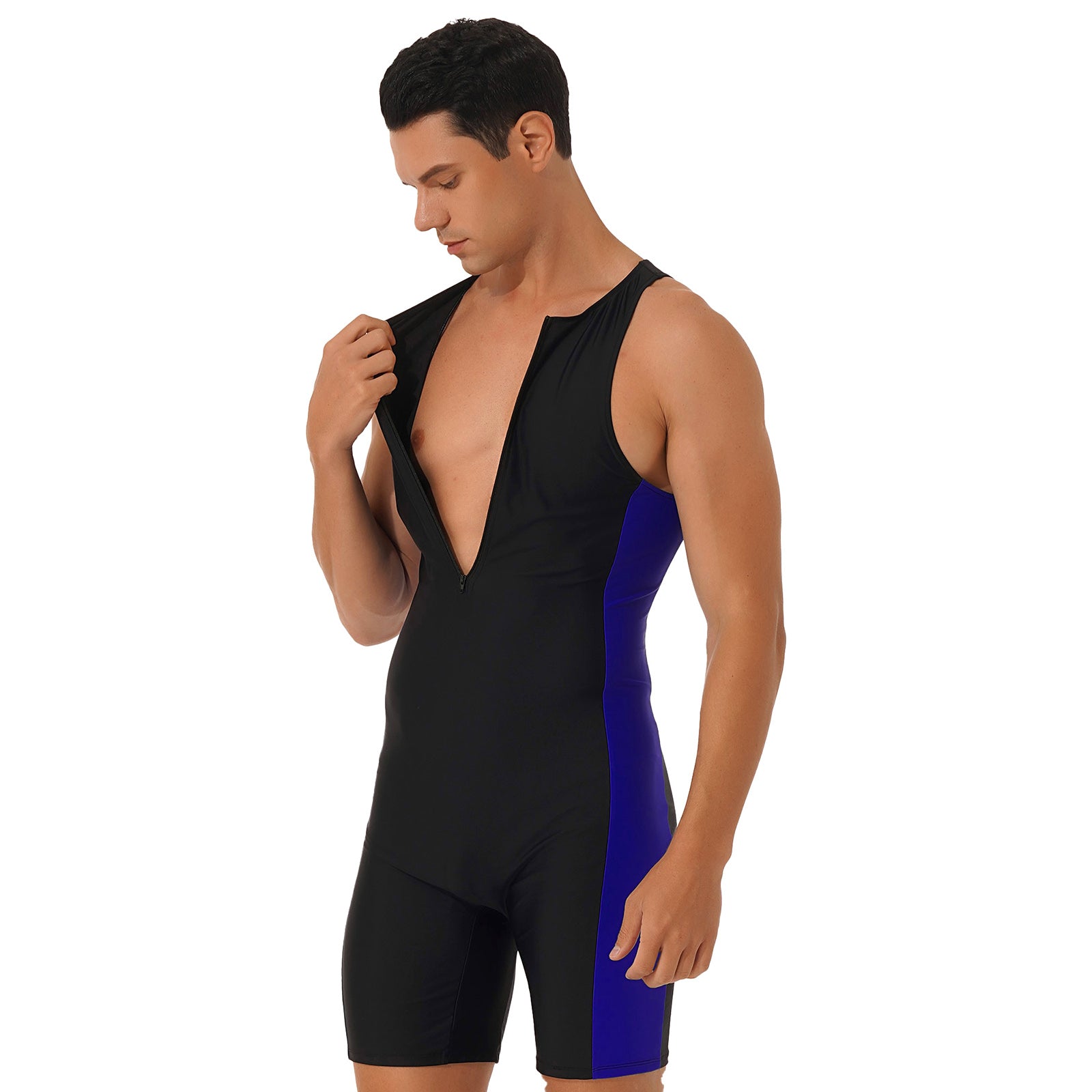Men One-piece Swimwear Sleeveless Color Contrast Bodysuit Triathlon Wetsuit for Beach Pool Swimming Bathing Suits Male Swimsuits