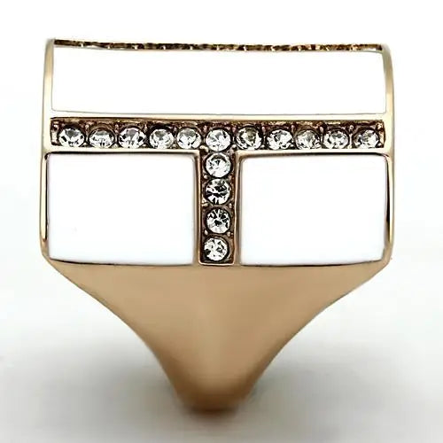 AJ TK1444 Clear Crystal Fashion Ring with Top Grade Ion Plating Stainless Steel Rose Gold IP