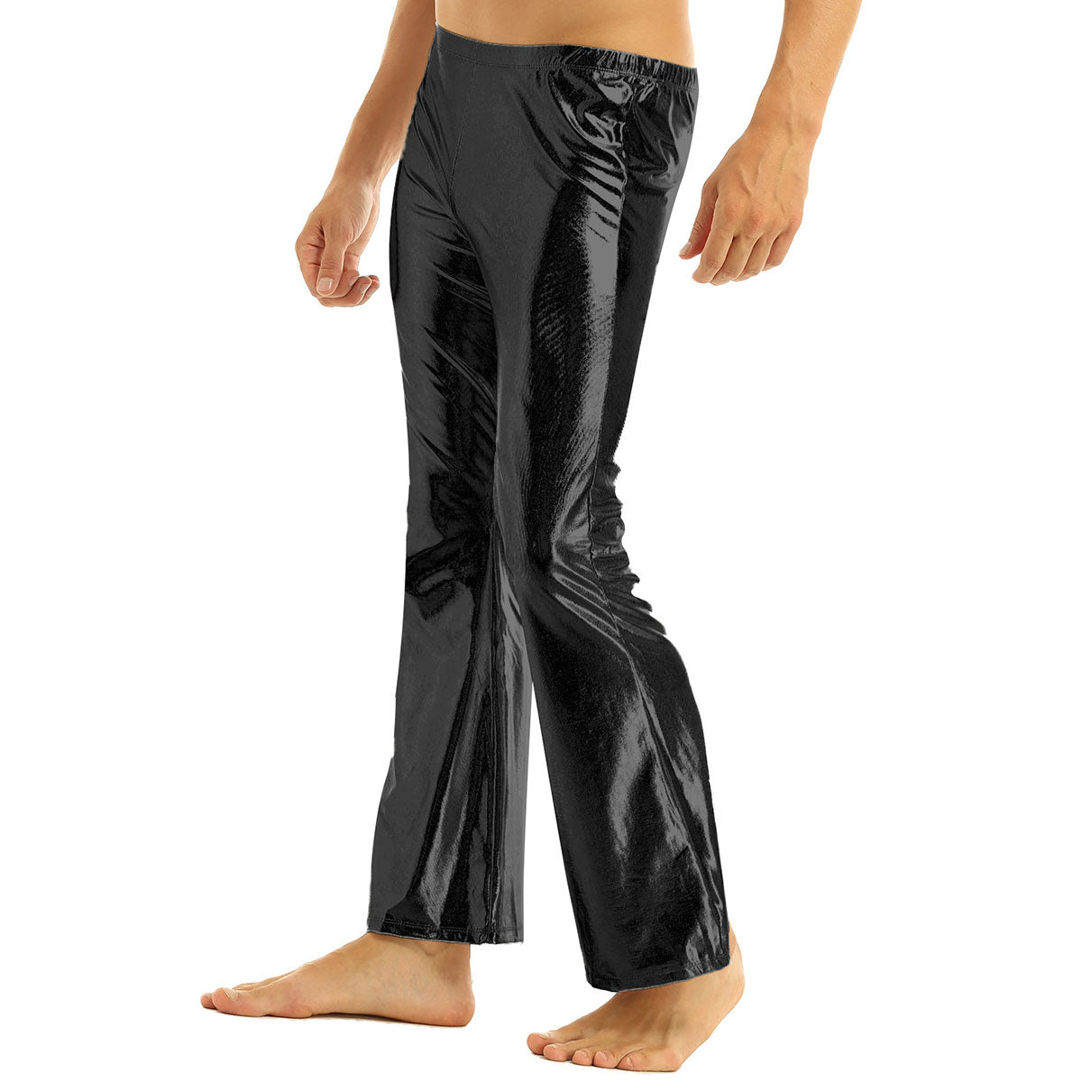 Mens Shiny Metallic 70s Disco Flared Pants Hippie Vintage Hip Hop Carnival Performance Costume Sequins Bell Bottoms Trousers