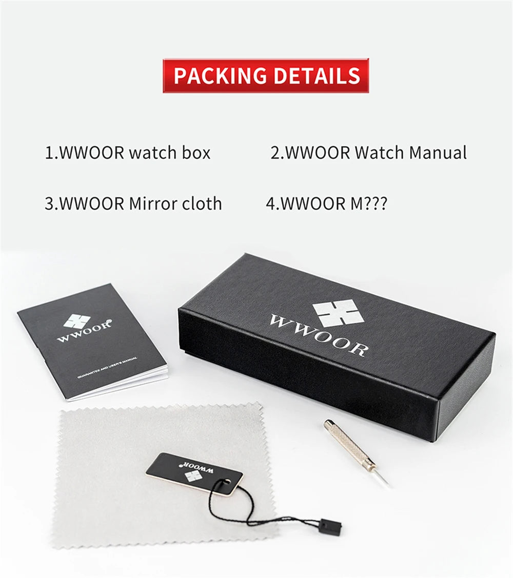 WWOOR Fashion Square White Watches Mens Top Brand Luxury Quartz Wristwatches For Men Casual Waterproof Silver Clock Reloj Hombre