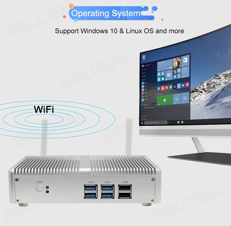 Eglobal Cheap Fanless Mini PC Windows 10 Pro Intel i5 7200U i3 7167U DDR4/DDR3 Barebone Computer Components4K HTPC WiFi HDMI VGA
