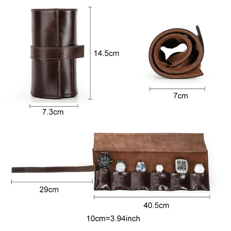Watch Roll Storage Case Travel Leather Watch Jewelry Watch Protective Holder Box with Closing Strap Watch
