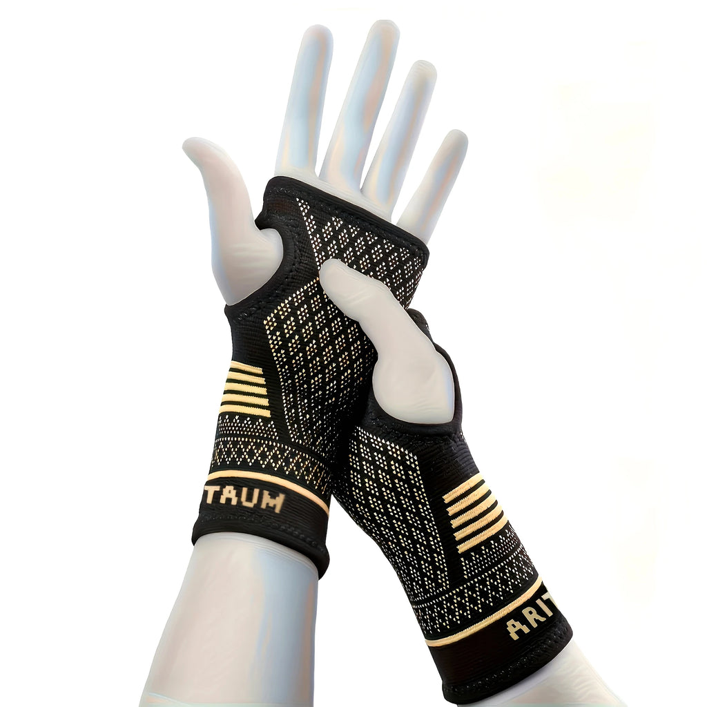 1 Pair Copper Wrist Compression Sleeves Support Brace Unisex for Sports Fitness Workouts Typing Breathable Hand Protection