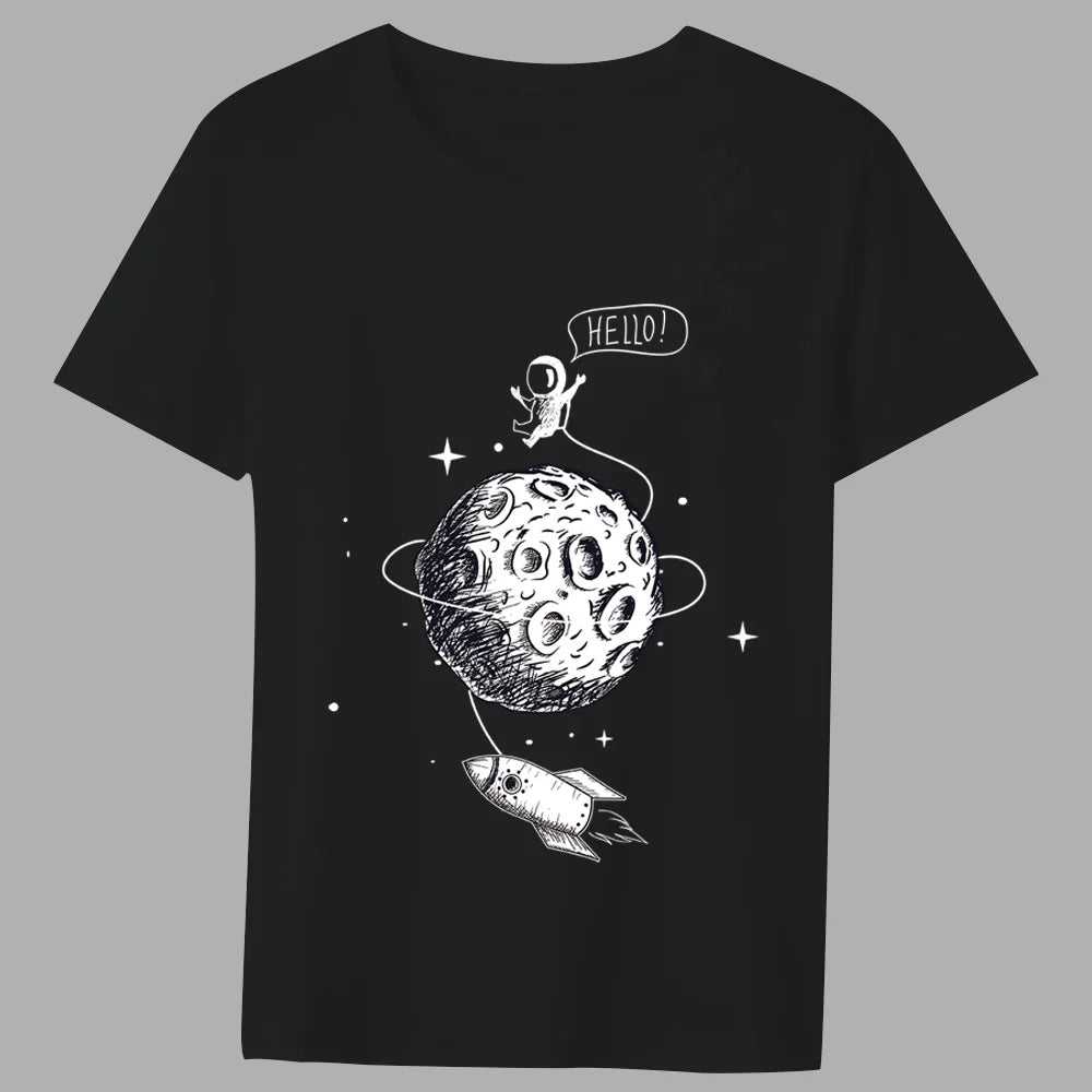 Fashion T-shirt Men's Classic Little Astronaut Printed Pattern Series All-match Casual O-neck Commuter Comfortable Top T-shirt
