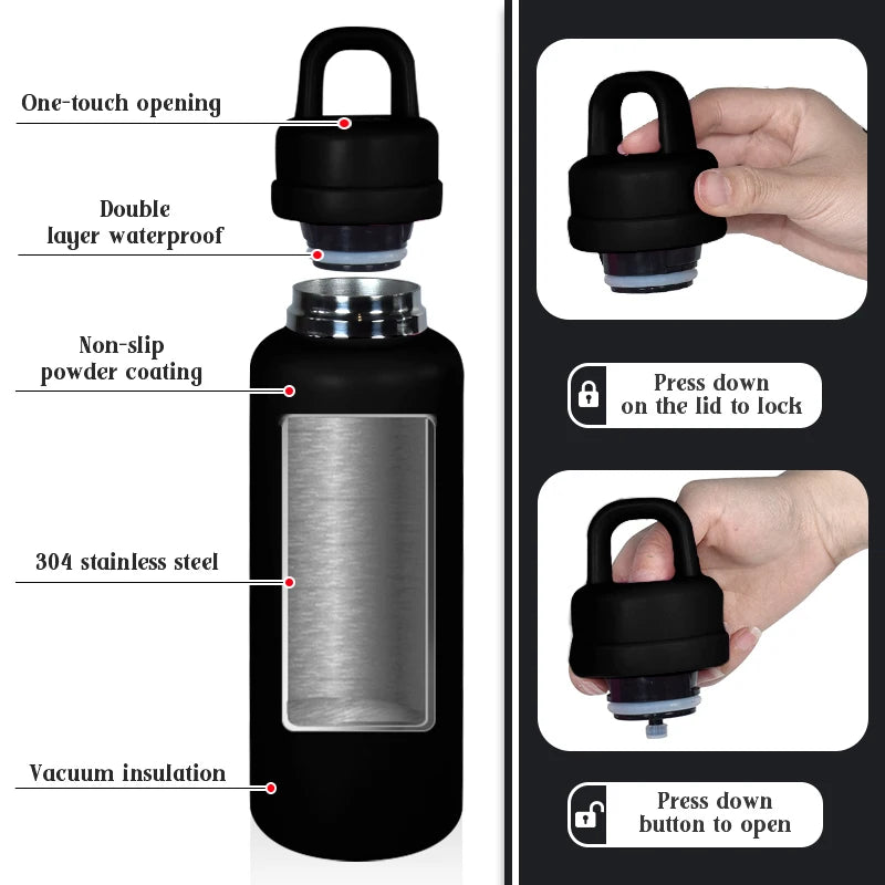 US RTS 26oz Stainless Steel Water Bottle Powder Coating Double Walled Tumbler Press Open Lid Vacuum Flask for Laser Black