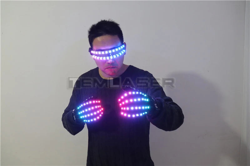 LED Glow Gloves Rave Flashing Finger Lighting Glasses Light Up Glasses Rave Costume Party Decor DJ SunGlasses Halloween Decorati