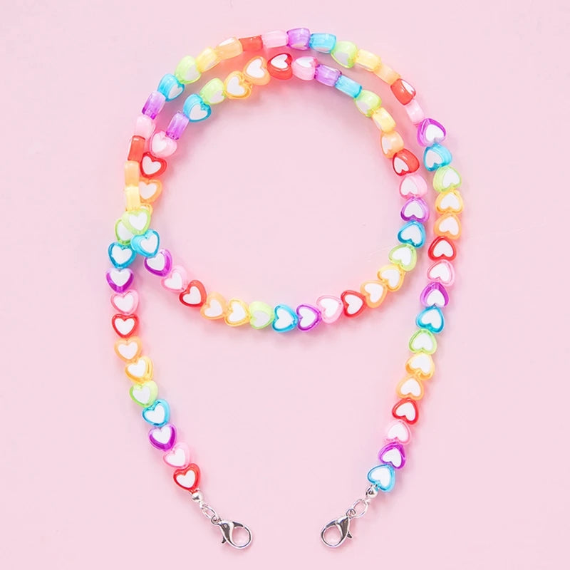 Kids Acrylic Rainbow Colorful Star Heart Beaded Chain Face Mask Holder Lanyard Eyeglass Anti-Lost Strap Necklace String