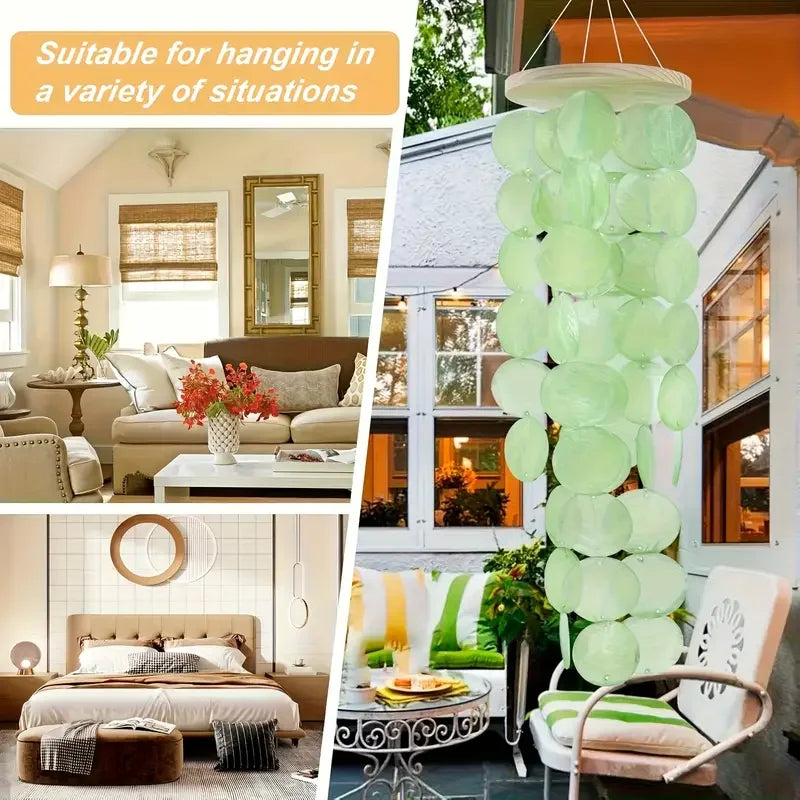 Handcrafted White Capiz Shells Wind Chime - Coastal Style Outdoor/Indoor Garden Decor