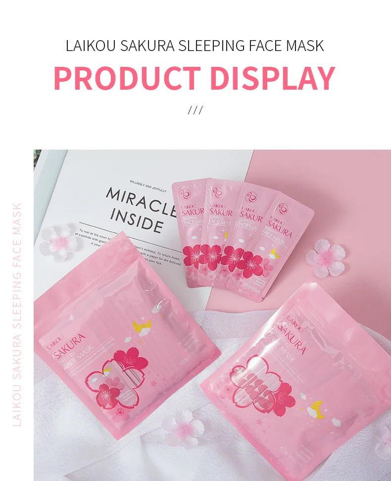 50pcs LAIKOU Sakura Moisturizing Sleeping Face Mask Night Repairing Facial Cream Packs Nourishing Hydrating Smooth Mask for Face
