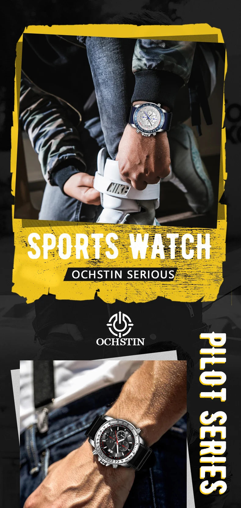2025 New OCHSTIN Mens Pilot Watch Military Wristwatches For Men  Sports Chronograph Waterproof Nylon Leather Quartz Male Clock