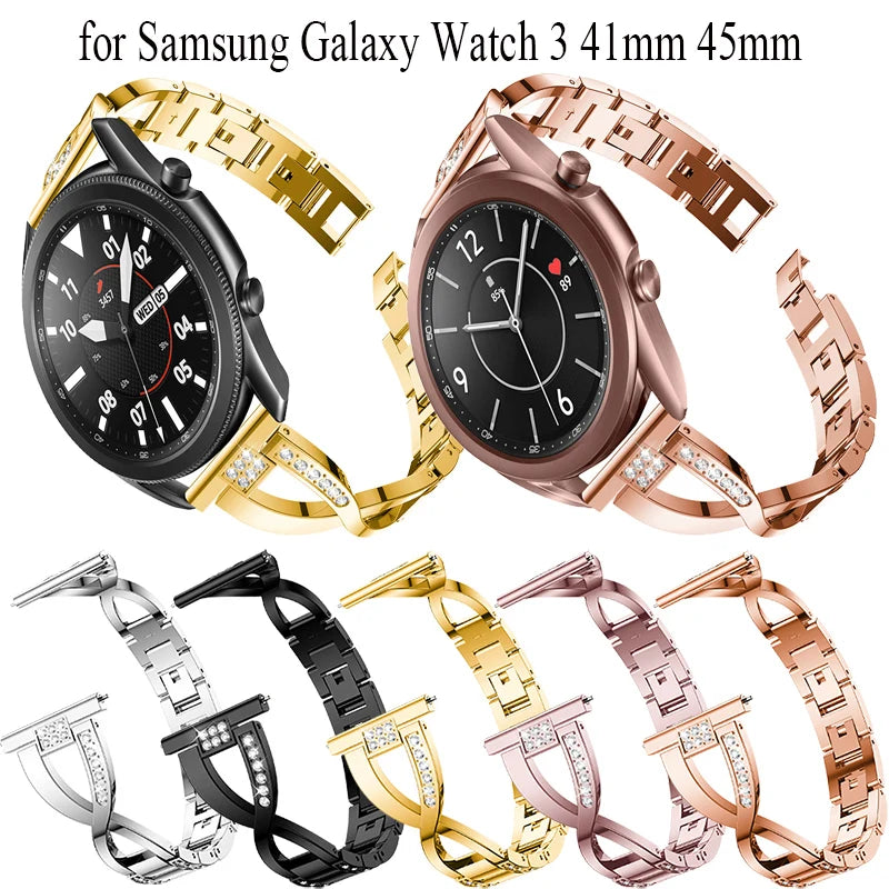 20mm 22mm Luxury Stainless steel Straps for samsung galaxy watch 3 41mm Rhinestone Band for samsung galaxy watch 3 45mm bracelet