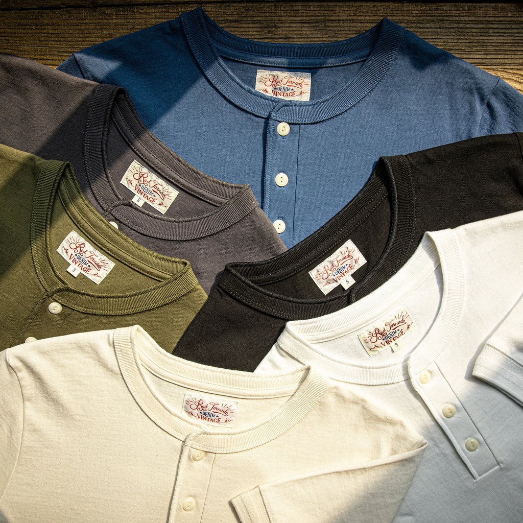 T1-0007 Red Tornado Asian Size Super Good Quality Mans 260GSM Heavy Thick Casual Henley Tee Cotton 7 Colors