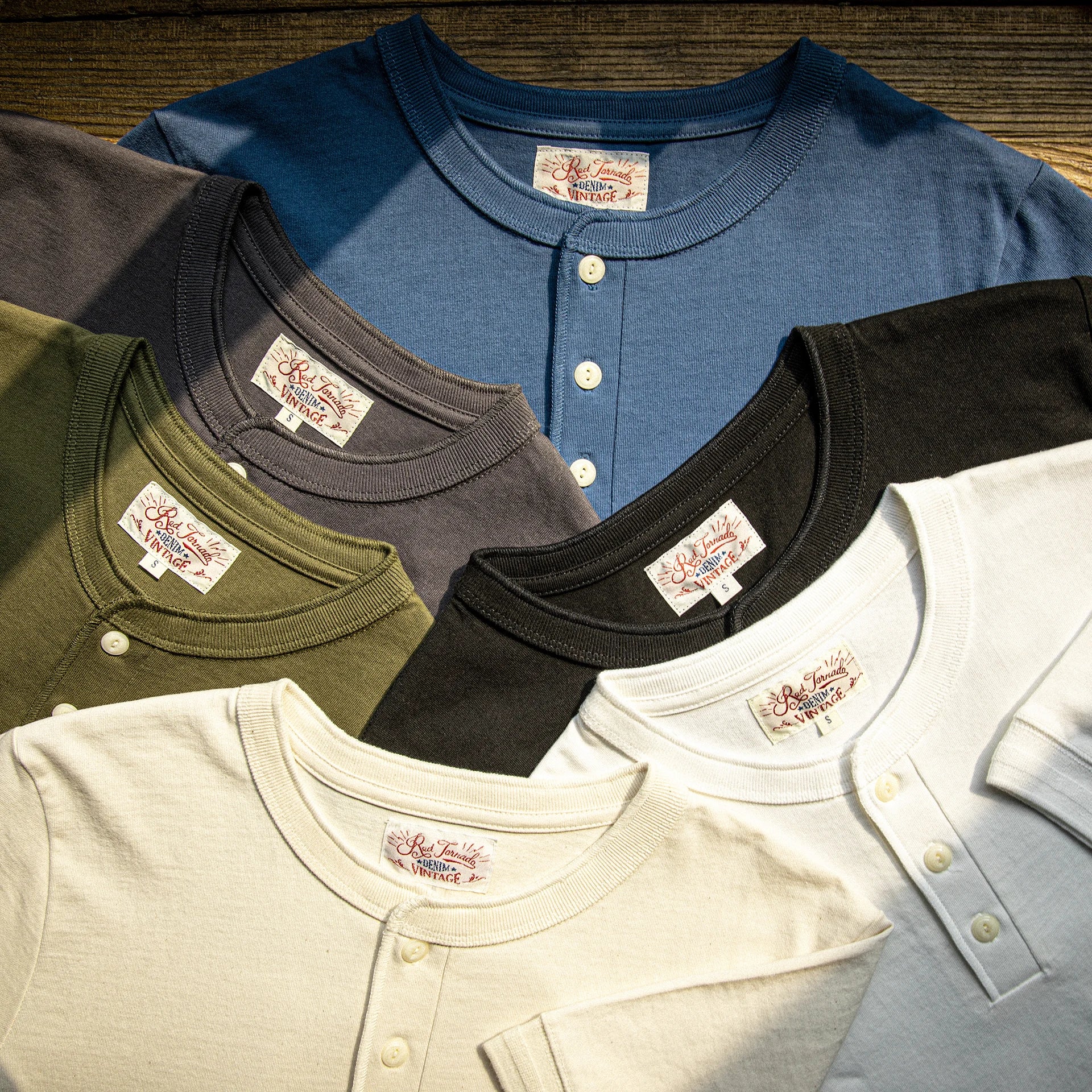 T1-0007 Red Tornado Asian Size Super Good Quality Mans 260GSM Heavy Thick Casual Henley Tee Cotton 7 Colors