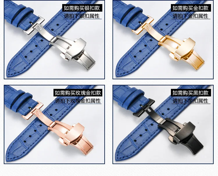 Calfskin Leather WatchBand 12mm 13mm 14mm 15mm 16mm 17mm 18mm 19mm 20mm 21mm 22mm 23mm 24mm Wrist Strap Butterfly Buckle Band