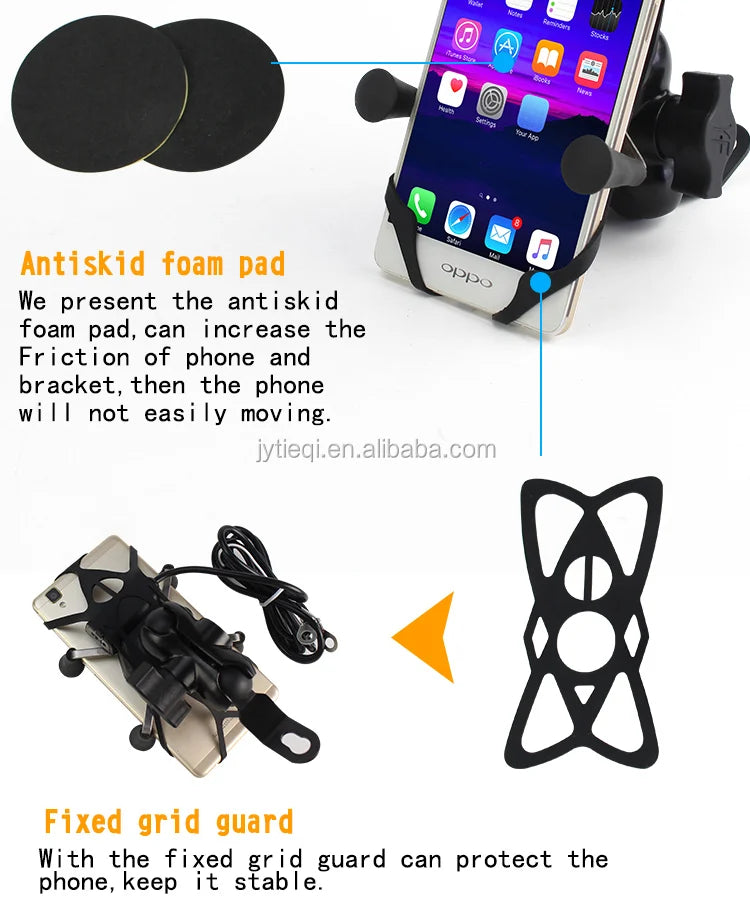 Adjustable Motorcycle Phone Charging Holder Mobile Phone Holder With USB Charger