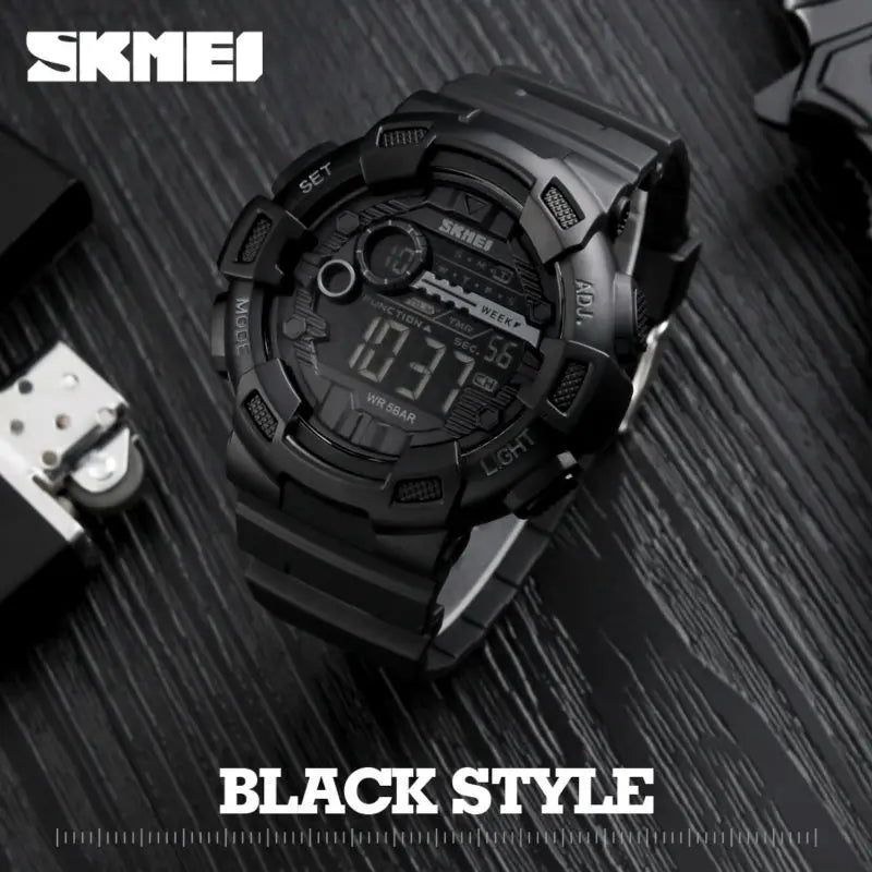 SKMEI 1243 Men Electronic LED Week Date Wristwatch Fashion 50M Waterproof Luminous Hands Silicone Digital Male Alarm Clock Watch