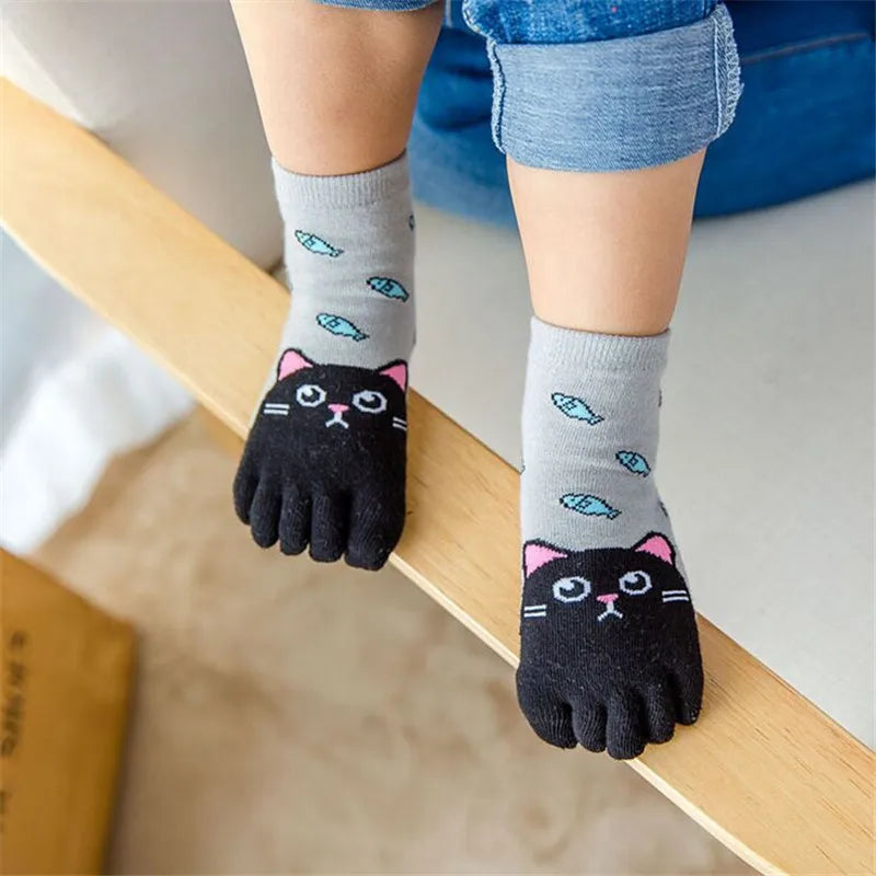 3Pairs/lot Children's Socks For Girls Boys Cute Soft Five Fingers Print Cartoon Kids Baby Boy Girl Sock 3-12Years Four Seasons