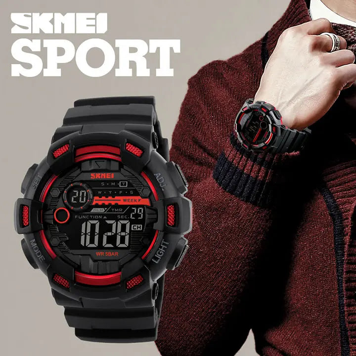 SKMEI 1243 Men Electronic LED Week Date Wristwatch Fashion 50M Waterproof Luminous Hands Silicone Digital Male Alarm Clock Watch