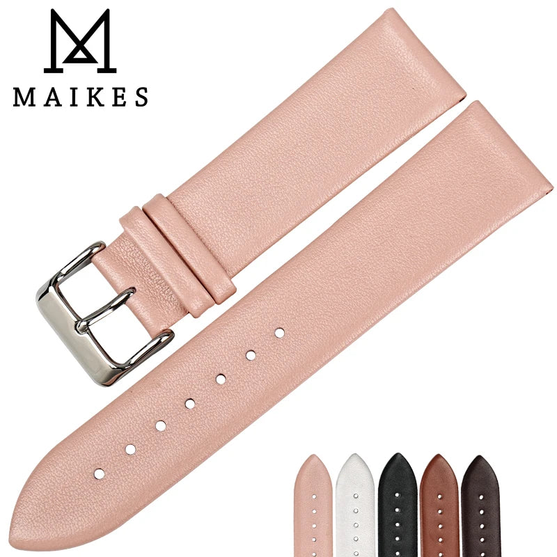 MAIKES New design watchband watch accessories white watch strap 12-24mm thin cow leather watch band women watch bracelet for DW