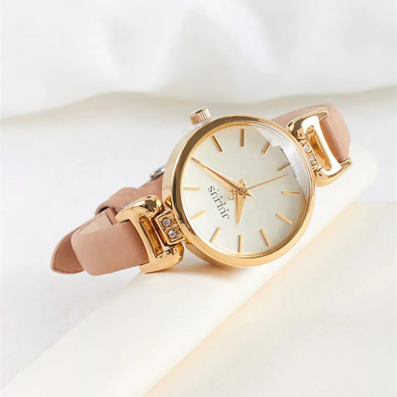 Hot Lady Women's Watch Japan Quartz Fine Fashion Hours Dress Bracelet Retro Cute Simple Leather Girl Birthday Gift Julius Box