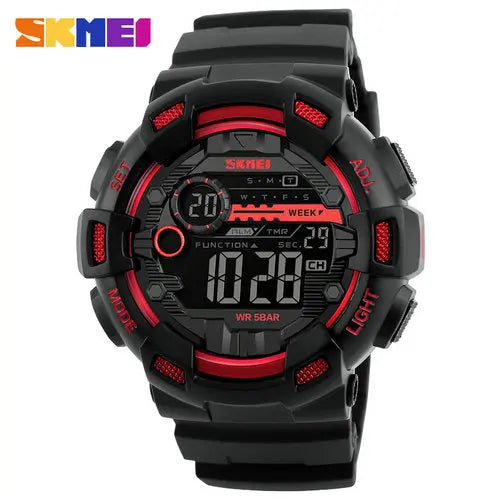 SKMEI 1243 Men Electronic LED Week Date Wristwatch Fashion 50M Waterproof Luminous Hands Silicone Digital Male Alarm Clock Watch