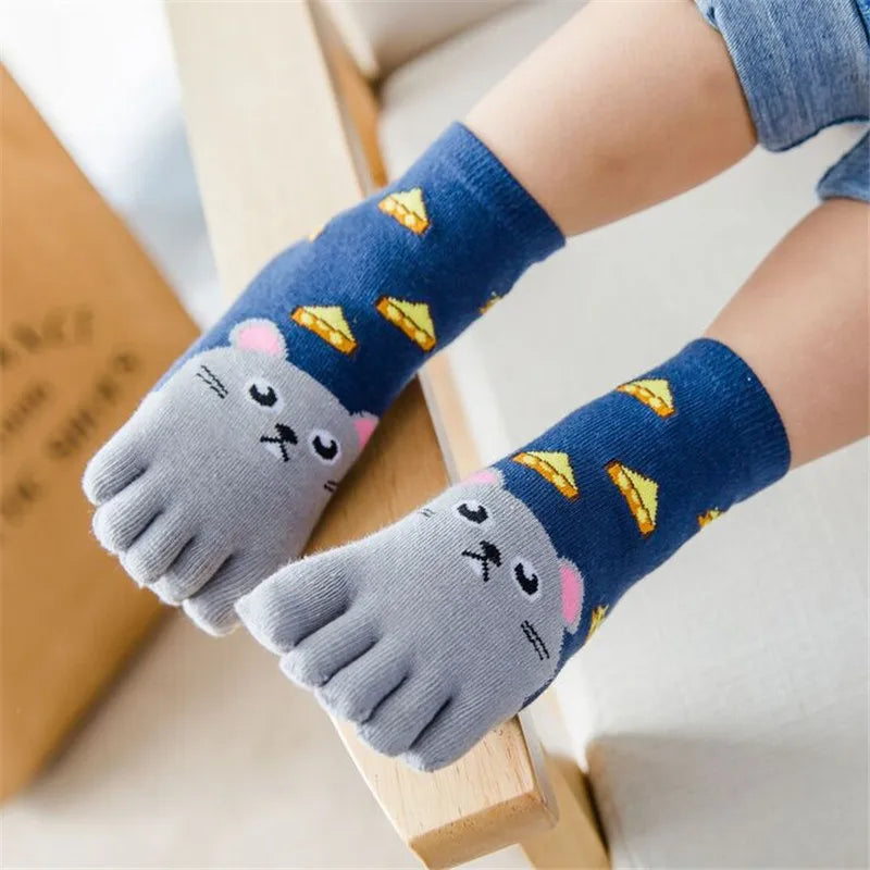 3Pairs/lot Children's Socks For Girls Boys Cute Soft Five Fingers Print Cartoon Kids Baby Boy Girl Sock 3-12Years Four Seasons