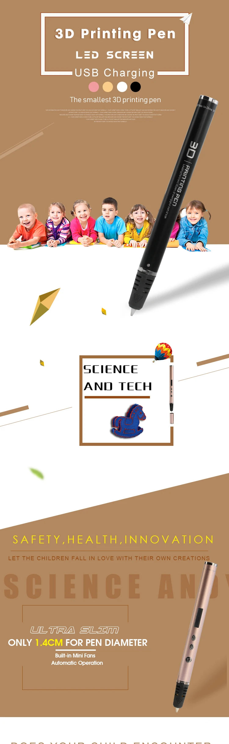 New RP900A 3D Pen slimmest DIY 3D Printing Pen In The World Creative Toy Gift Christmas Presents For Kids