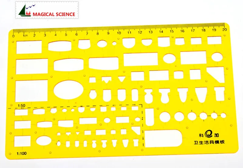 20cm plastic Sanitary ware drawing template Interior design Superior building ruler for students Designers KJ007