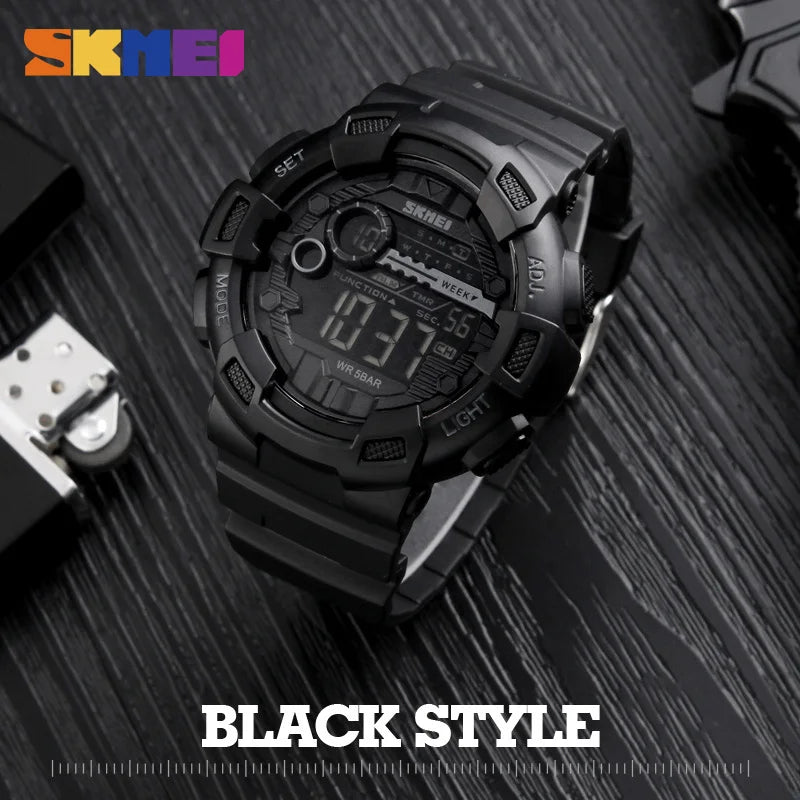 SKMEI 1243 Men Electronic LED Week Date Wristwatch Fashion 50M Waterproof Luminous Hands Silicone Digital Male Alarm Clock Watch