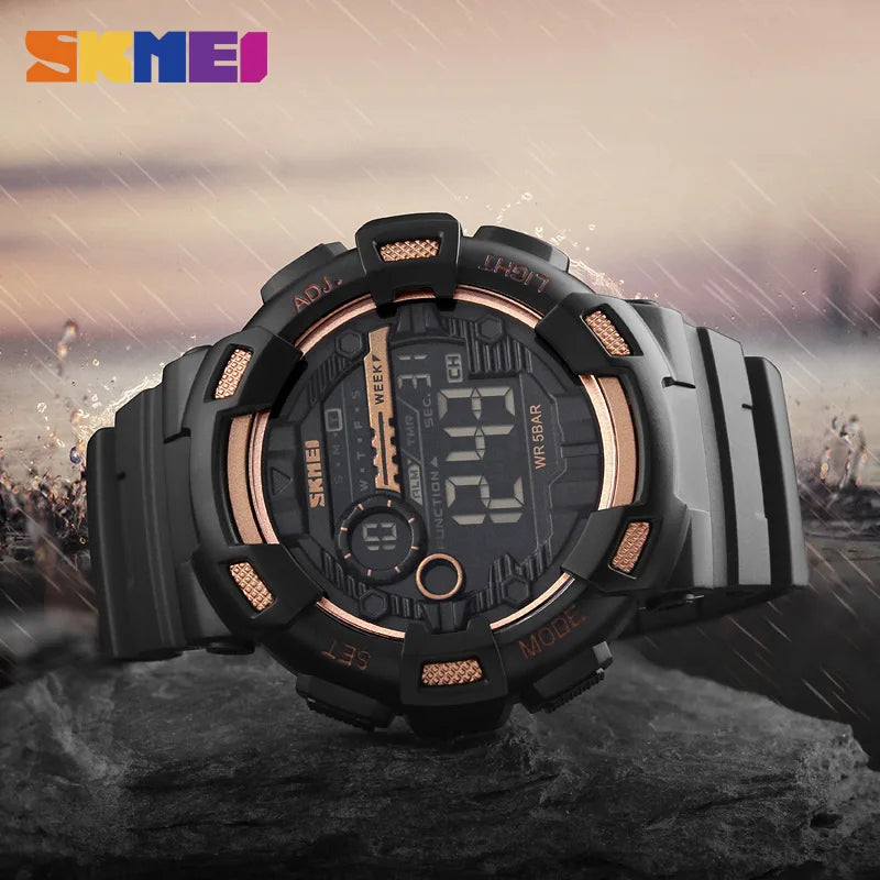 SKMEI 1243 Men Electronic LED Week Date Wristwatch Fashion 50M Waterproof Luminous Hands Silicone Digital Male Alarm Clock Watch