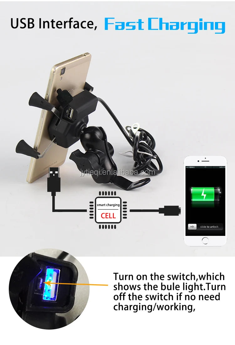 Adjustable Motorcycle Phone Charging Holder Mobile Phone Holder With USB Charger
