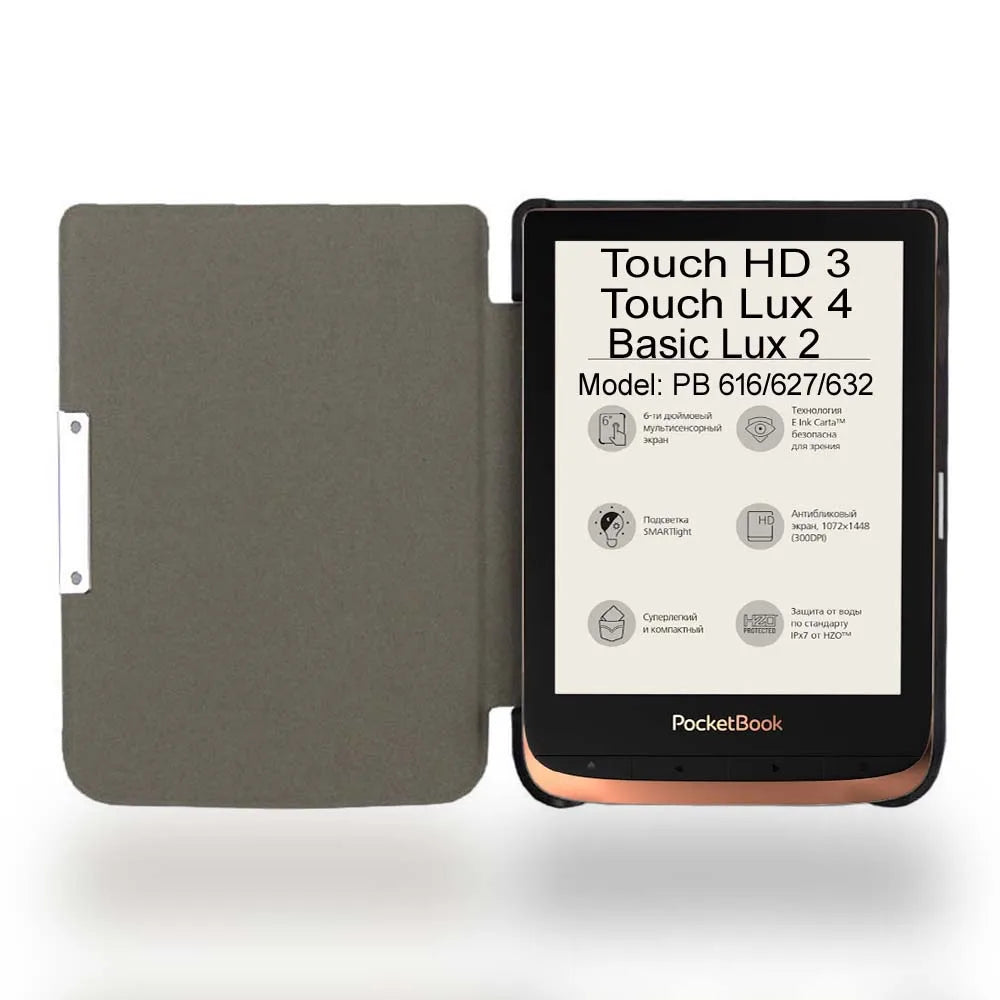 Pocketbook Basic Lux 2/Touch Lux 4/HD 3 Smart Case, UltraSlim Leather Cover For Pocketbook 616/627/632 Auto Sleep +Film