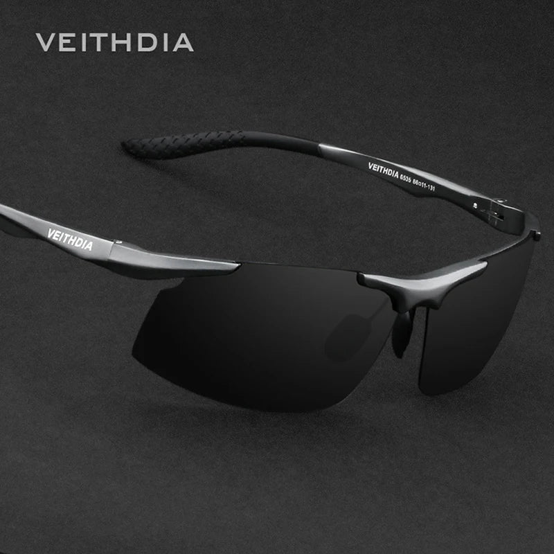 VEITHDIA Men Sunglasses Aluminum Magnesium Polarized UV400 Lens Rimless Driving Fishing Sun Glasses Sports Eyewear For Male 6535
