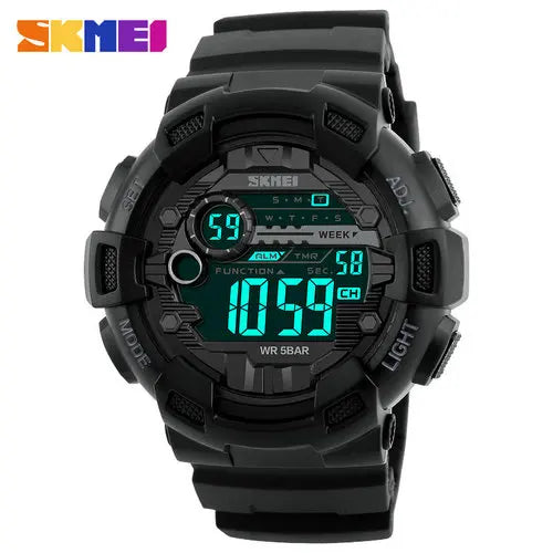 SKMEI 1243 Men Electronic LED Week Date Wristwatch Fashion 50M Waterproof Luminous Hands Silicone Digital Male Alarm Clock Watch