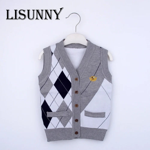 2025 Autumn Spring Kids Boy Sweater Vest Girl Children Clothing Plaid Stitching Coat Baby Cotton thick top Boys Cardigan Vest