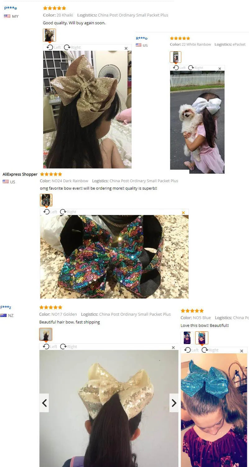 29Colors 8 inch Big Rainbow Large Hair Bow Sequins Ribbon Hairgrips With Alligator Clips Headwear Bowknot Girls Hair Accessories