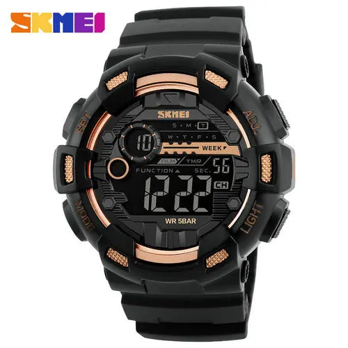 SKMEI 1243 Men Electronic LED Week Date Wristwatch Fashion 50M Waterproof Luminous Hands Silicone Digital Male Alarm Clock Watch