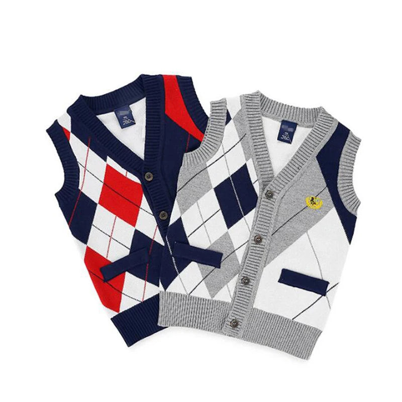 2025 Autumn Spring Kids Boy Sweater Vest Girl Children Clothing Plaid Stitching Coat Baby Cotton thick top Boys Cardigan Vest