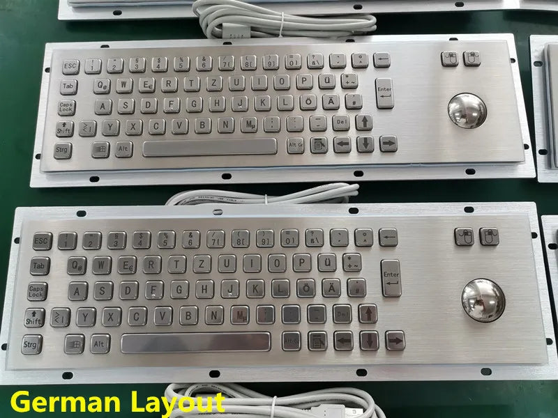 67 Keys IP65 Waterproof Stainless Steel Rear Panel Mount Kiosk Rugged Keyboards Industrial Metal Keyboard With Trackball
