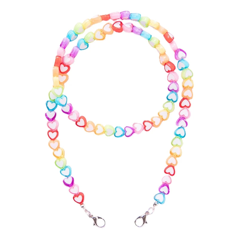Kids Acrylic Rainbow Colorful Star Heart Beaded Chain Face Mask Holder Lanyard Eyeglass Anti-Lost Strap Necklace String