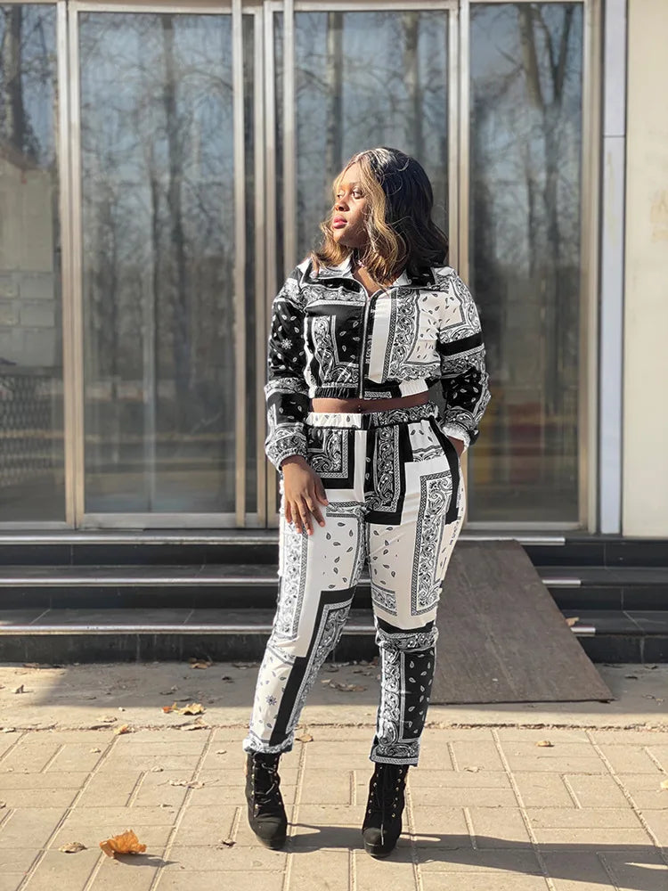 Paisley Bandana Print Two 2 Piece Set Women Fitness Sweatsuit Zipper Up Sweatshirt + Jogger Pants Set Tracksuit Vintage Outfits