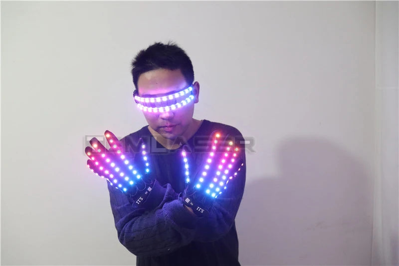 LED Glow Gloves Rave Flashing Finger Lighting Glasses Light Up Glasses Rave Costume Party Decor DJ SunGlasses Halloween Decorati
