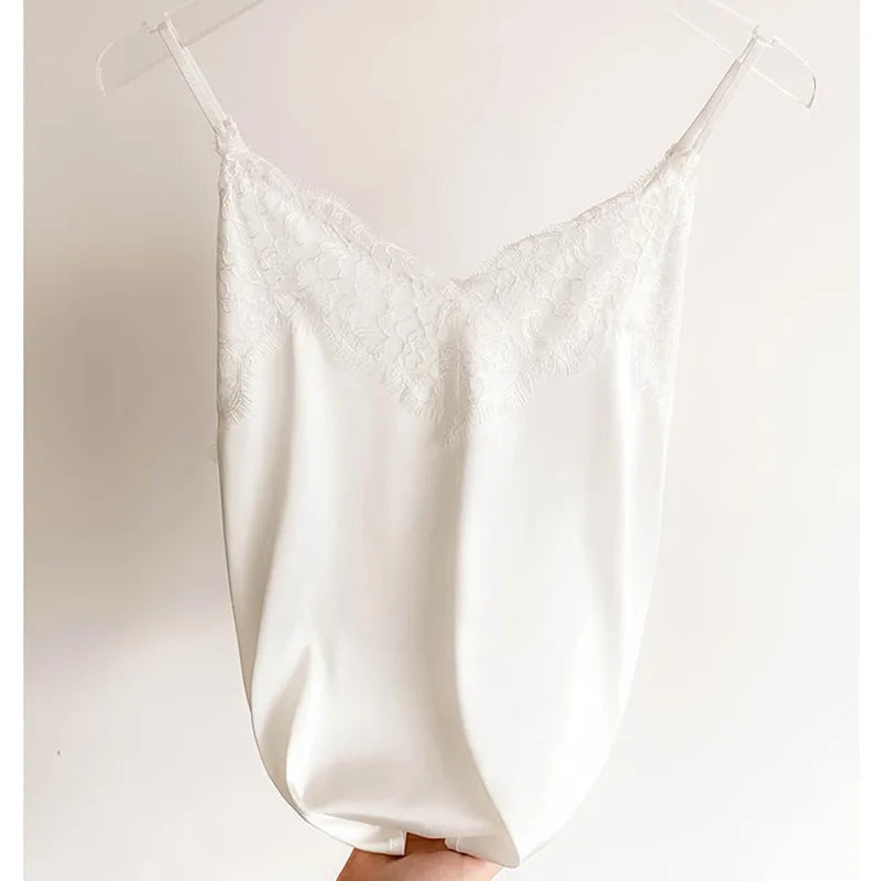 Sexy Lace Camisole Women Silk Spaghetti Strap Top Tank Ladies Summer Tops White Lace Camisole Basic tank tops Women Shirt 2021