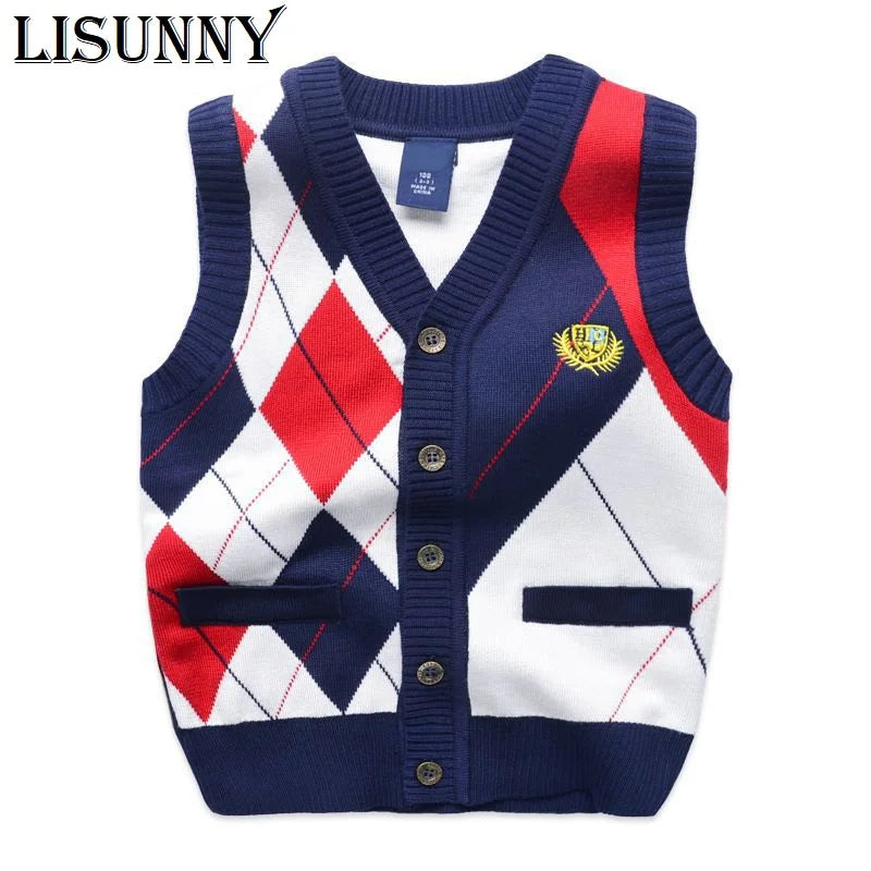 2025 Autumn Spring Kids Boy Sweater Vest Girl Children Clothing Plaid Stitching Coat Baby Cotton thick top Boys Cardigan Vest